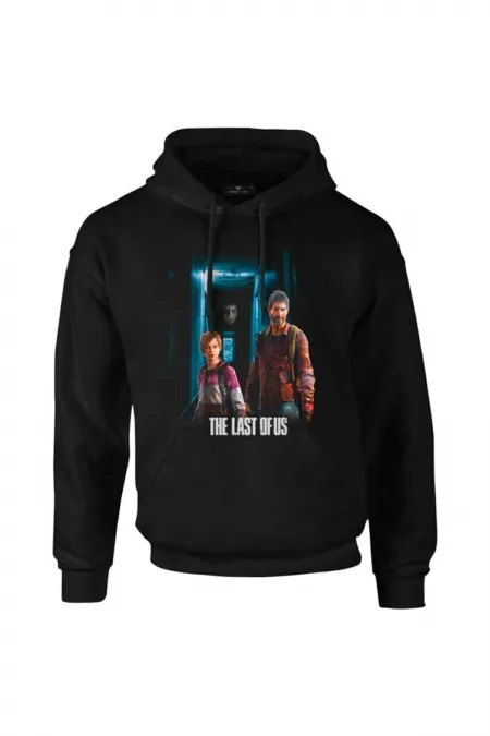 Erkek Siyah The Last Of Us Fermuarsız Kapüşonlu Sweatshirt