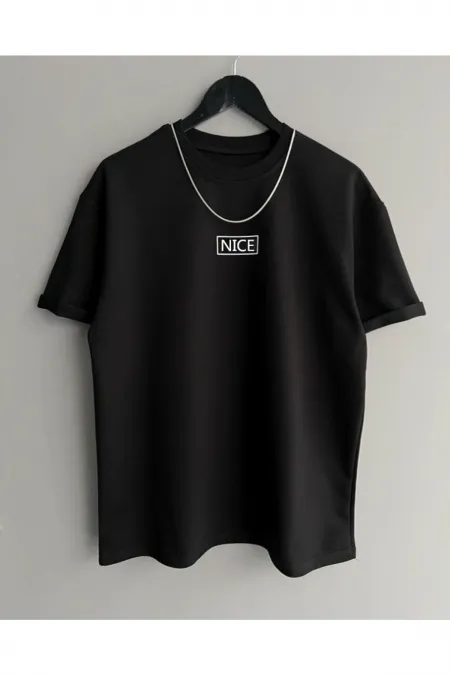 Unisex Black Nice Printed Crew Neck Oversize T-shirt
