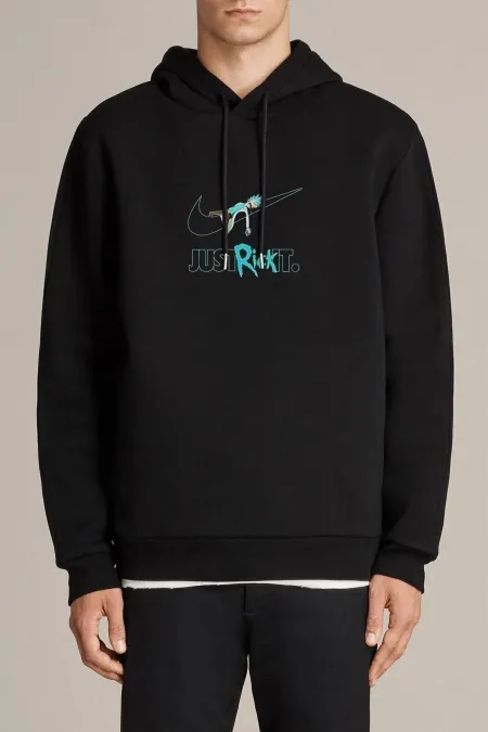 Erkek Siyah Rıck And Morty Fans Med Just Baskılı Kapüşonlu Sweatshirt