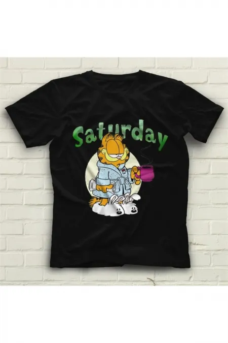 Unisex Siyah Garfield Tişört