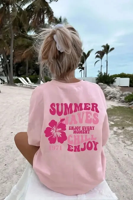 Women's Summer Waves Back Printed Oversize T-shirt