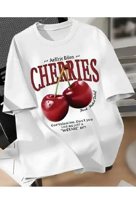 Unisex CHERRIES Custom Printed Oversize Crew Neck T-Shirt