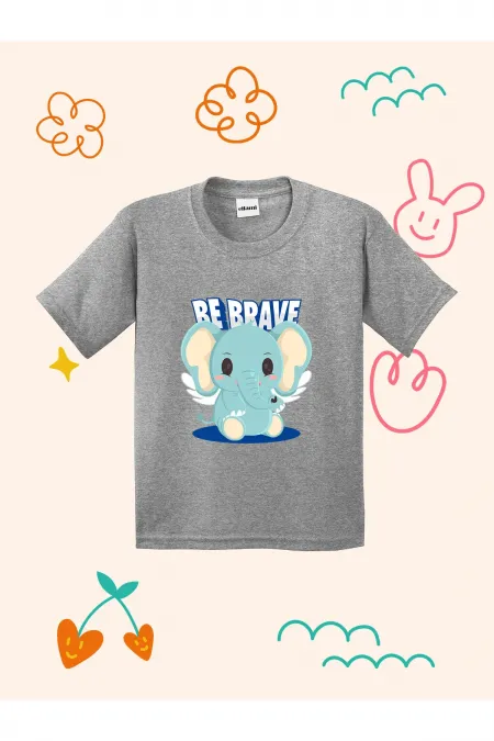 BE BRAVE Cute Elephant Design Printed Kids T-shirt
