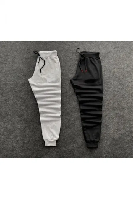 Unisex Gri Siyah Slim Fit Eşofman 2'li