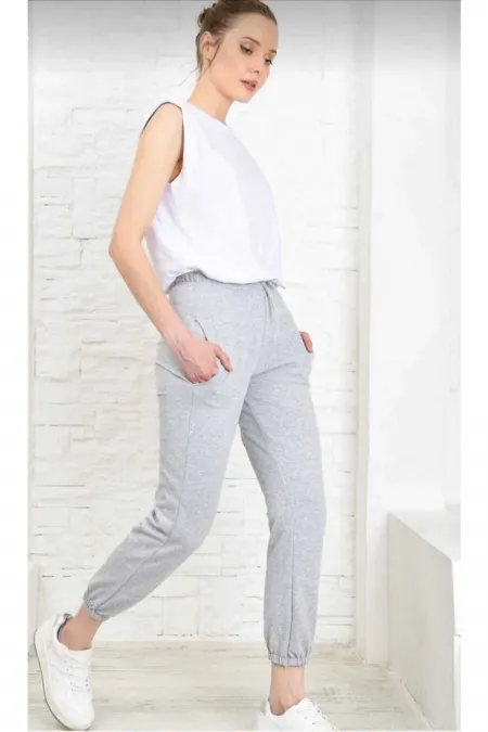 Women's Grey Tracksuit Bottoms with Elasticated Legs