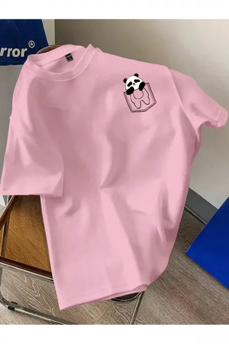 Unisex Oversize Cotton T-shirt with a Panda Design Coming Out of a Heart