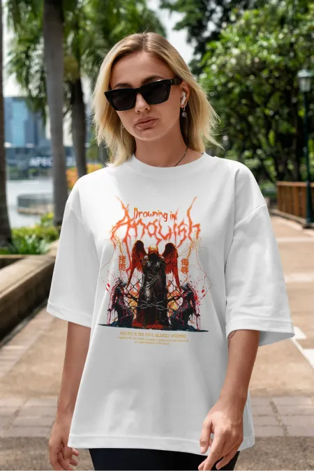 Unisex Men's/Women's ANGUESH Colorful Custom Printed Oversize Cotton Crew Neck T-Shirt