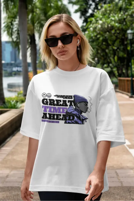 Unisex Men's/Women's GREAT TIME AHEAD Custom Printed Oversize Cotton Crew Neck T-Shirt
