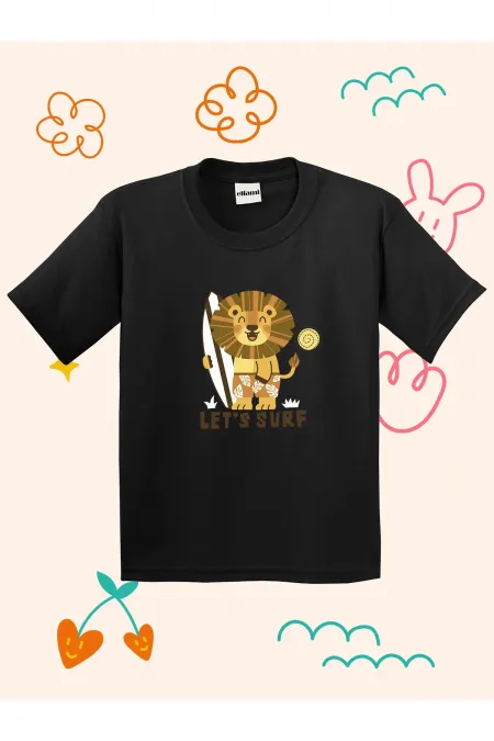 Lets Surf Lion Print Kids T-shirt