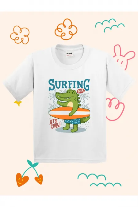 Surfer Dino Print Kids T-shirt