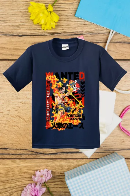 T-shirt imprimé OnePiece Portgas D Ace pour enfants