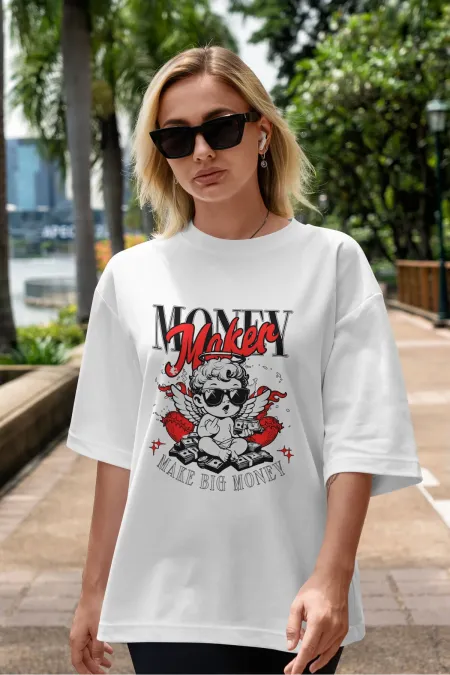 Unisex Women's/Men's MONEY MAKER Colorful Custom Printed Oversize Cotton Jersey T-Shirt