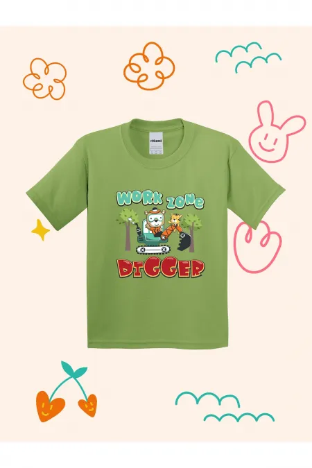 Work Zone Digger Design Printed Kids T-shirt