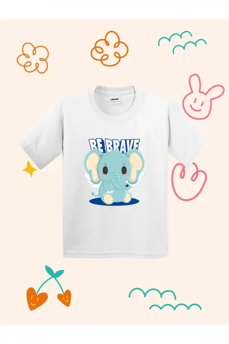 BE BRAVE Cute Elephant Design Printed Kids T-shirt
