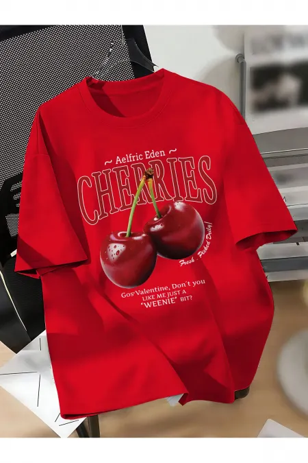 Unisex Men/Women CHERRIES Custom Printed Oversize Cotton Crew Neck T-Shirt