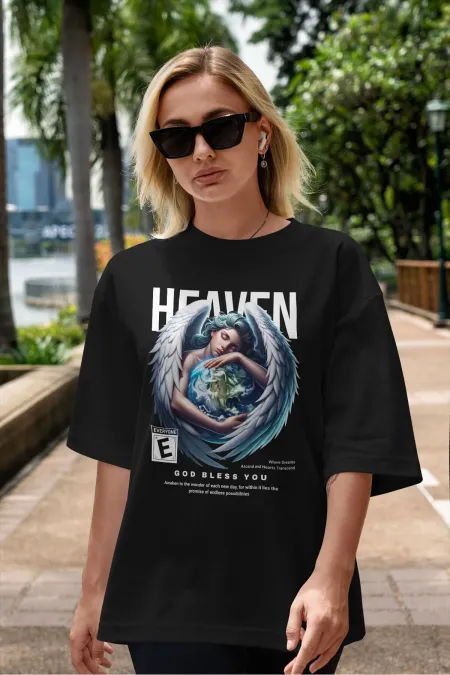 Unisex Men's/Women's HEAVEN 2-Color Custom Printed Oversize Cotton Crew Neck T-Shirt