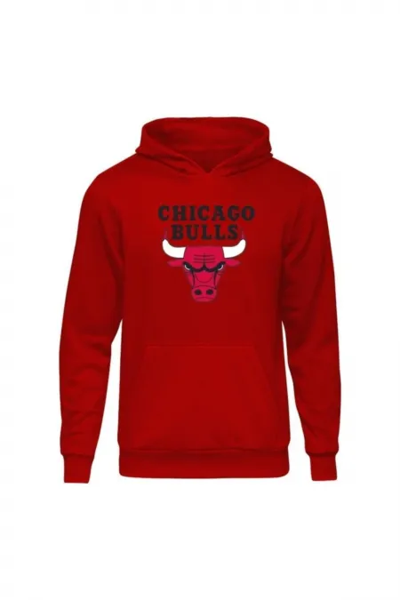 Unisex Baskılı Kırmızı Kapüşonlu Sweatshirt