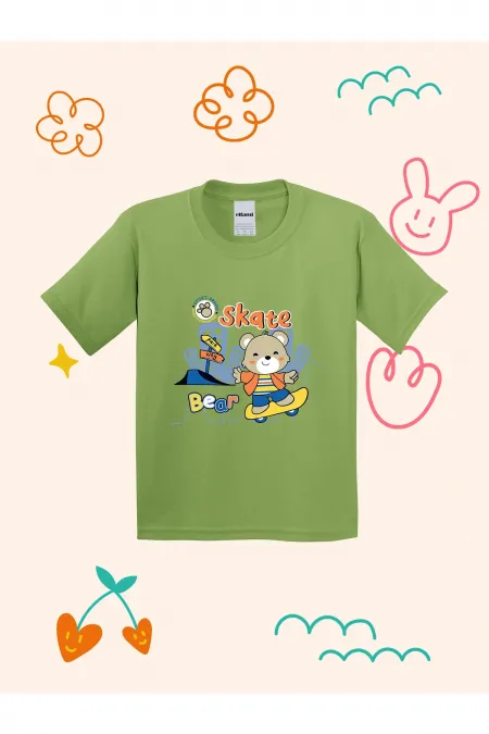 Kids' T-shirt with Skateboarding Teddy Bear Print