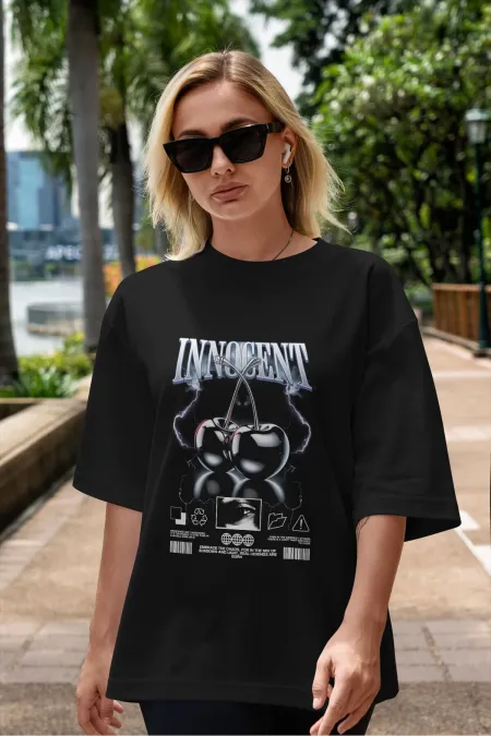 Unisex Erkek/Kadın INNOCENT Renkli Özel Baskılı Oversize Pamuklu Bisiklet Yaka T-Shirt Tişört