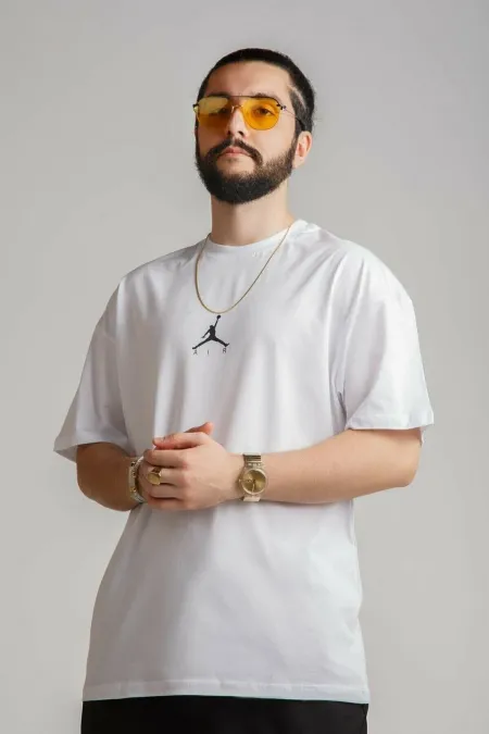Erkek Beyaz Oversize Baskılı Aır T-shirt