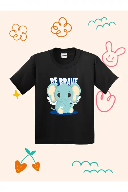 BE BRAVE Cute Elephant Design Printed Kids T-shirt