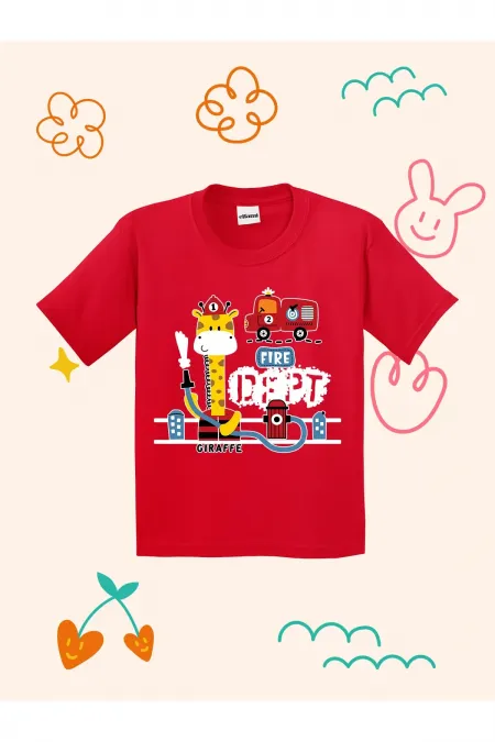 Firefighter Giraffe Print Kids T-shirt