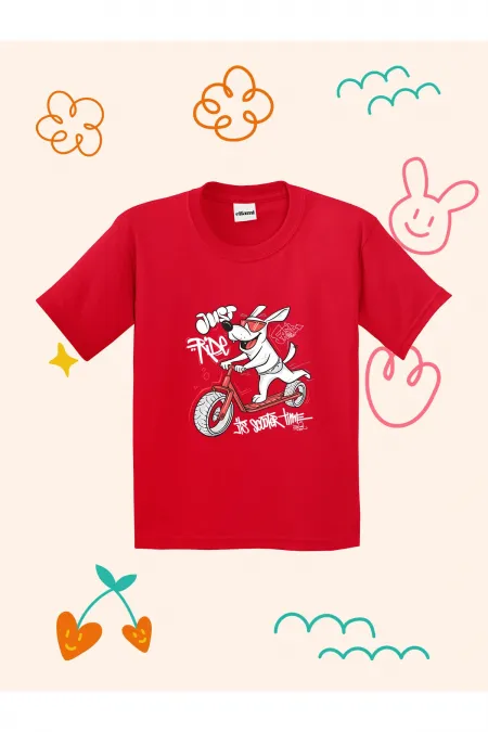 Kids' T-shirt with Cute Dog Riding a Scooter Print