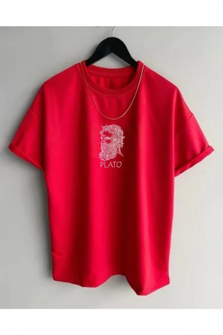 Unisex Plato Printed Red Garalio T-shirt