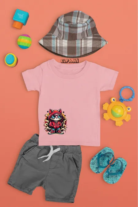 T-shirt imprimé chat mignon pour filles/garçons