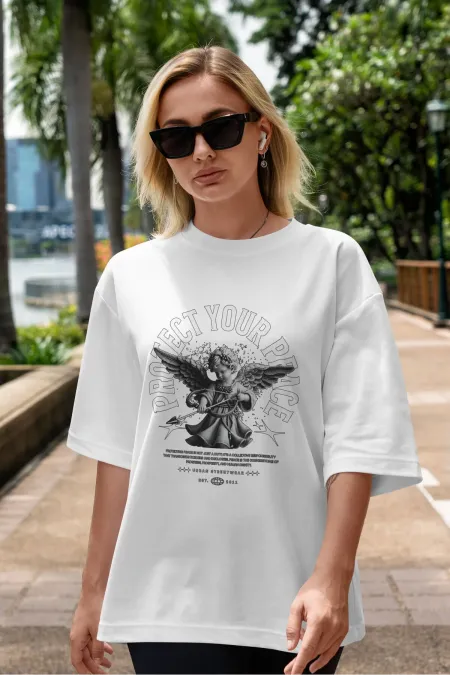 Unisex Men's/Women's PROTECT YOUR PEACE Custom Printed Oversize Cotton Crew Neck T-Shirt