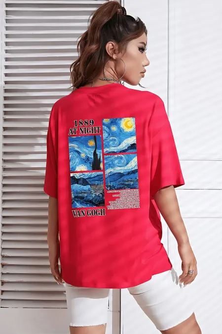 Unisex Van Gogh Baskılı Oversize Tshirt