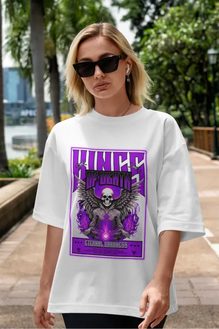 Unisex Men's/Women's Kings of Death Colorful Custom Printed Oversize Cotton Crew Neck T-Shirt
