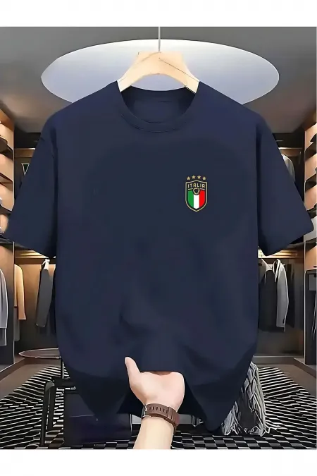 Men's Navy Blue Italy Printed Overszie T-shirt