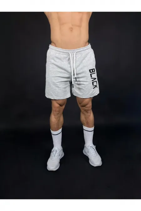 Gri Erkek Black Baskılı Regular Fit Cepli Şort