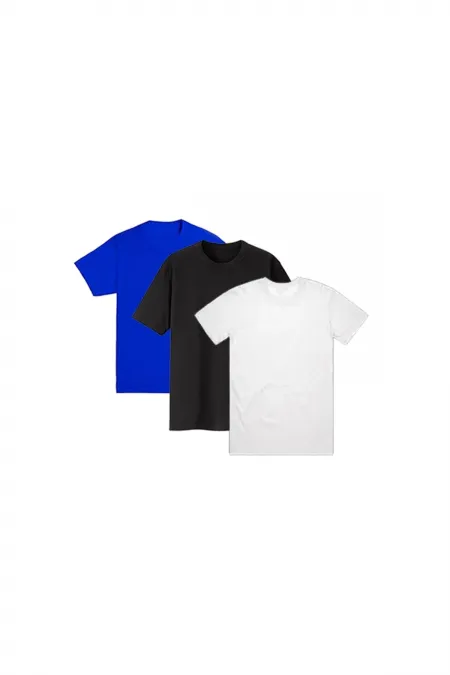 Sax Mavi Siyah Beyaz Tişört Seti Lüks Pamuklu Penye Tshirt 3'lü Basic T-shirt
