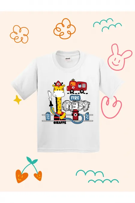 Firefighter Giraffe Print Kids T-shirt