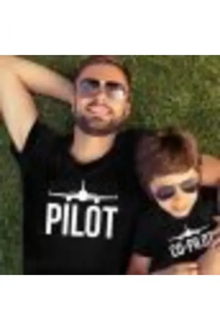 Baba Oğul Pamuklu Tişört Kombini Pilot Co-pilot Siyah T-shirt 2li Tshirt Takımı 1. Kalite