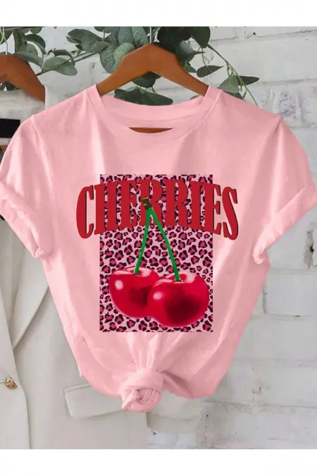 CHERRIES Baskılı Unisex Oversize Pamuklu T-shirt