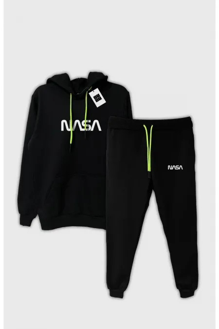 2'li Unisex Air Siyah Kapüşonlu Sweatshirt Ve Eşofman Kombin Bubu Sweathshirt
