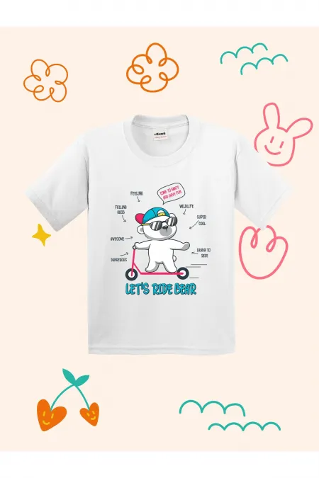 Kids' T-shirt with Skateboarder Teddy Bear Design Print