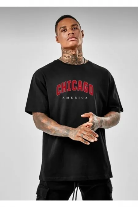 Chicago Printed Oversized Black T-shirt