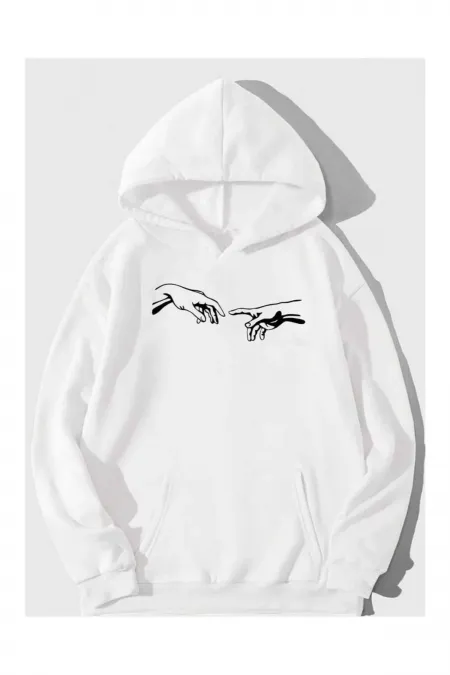 Double Hand Printed White Sweater