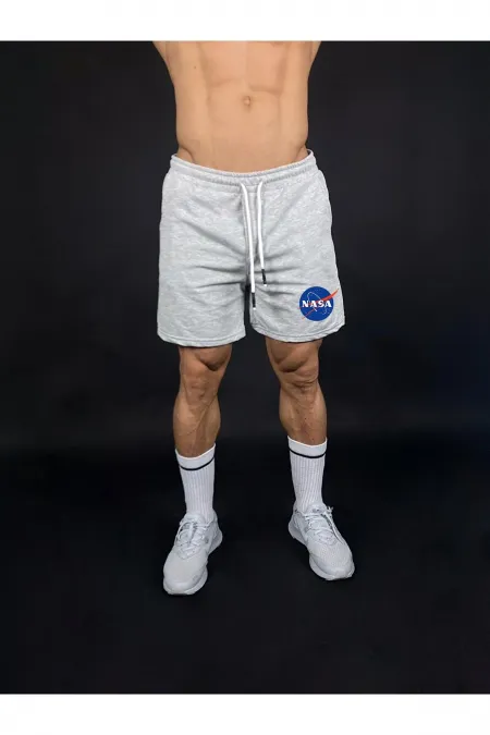 Gri Şort Nasa Baskılı