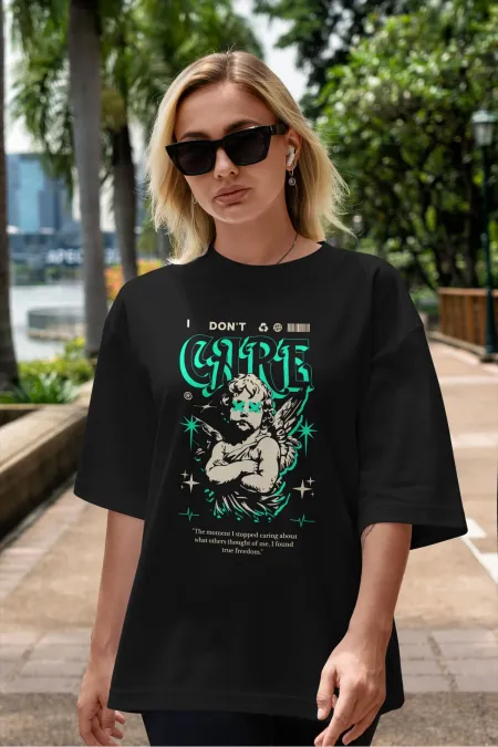 Unisex Men's/Women's DONT CARE Colorful Custom Printed Oversize Cotton Crew Neck T-Shirt