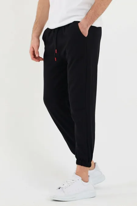 Erkek Siyah Lastikli Paça Kalın Eşofman Altı