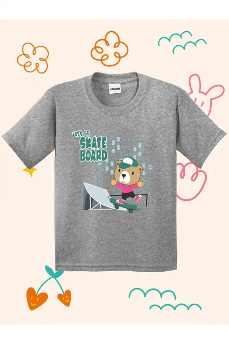 Kids' T-shirt with Skateboard Design Print