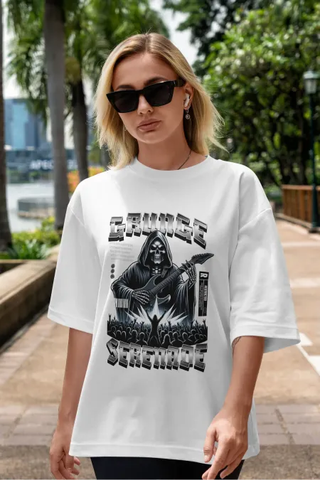 Unisex Erkek/Kadın GRUNGE Renkli Özel Baskılı Oversize Pamuklu Bisiklet Yaka T-Shirt Tişört