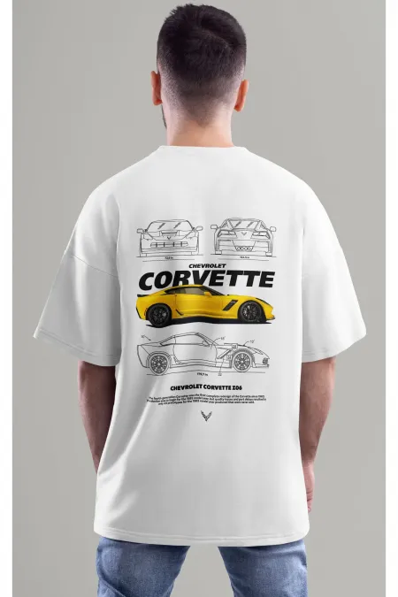 Unisex Erkek/Kadın CORVETTE Z06 Renkli Özel Baskılı Oversize Pamuklu Bisiklet Yaka T-Shirt Tişört