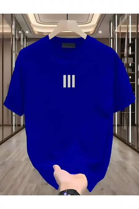 3 Çizgi Baskılı Beyaz Erkek Tshirt