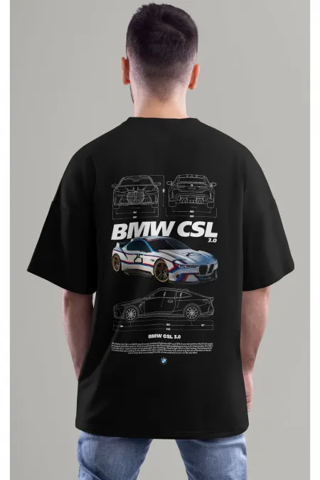 Unisex Erkek/Kadın BMW CSL Renkli Özel Baskılı Oversize Pamuklu Bisiklet Yaka T-Shirt Tişört